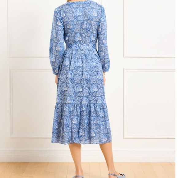 Talbots Sz 12 Cotton Voile Flowy Tiered dress Buoyant Blossoms Maxi Belt Dress - Picture 2 of 15